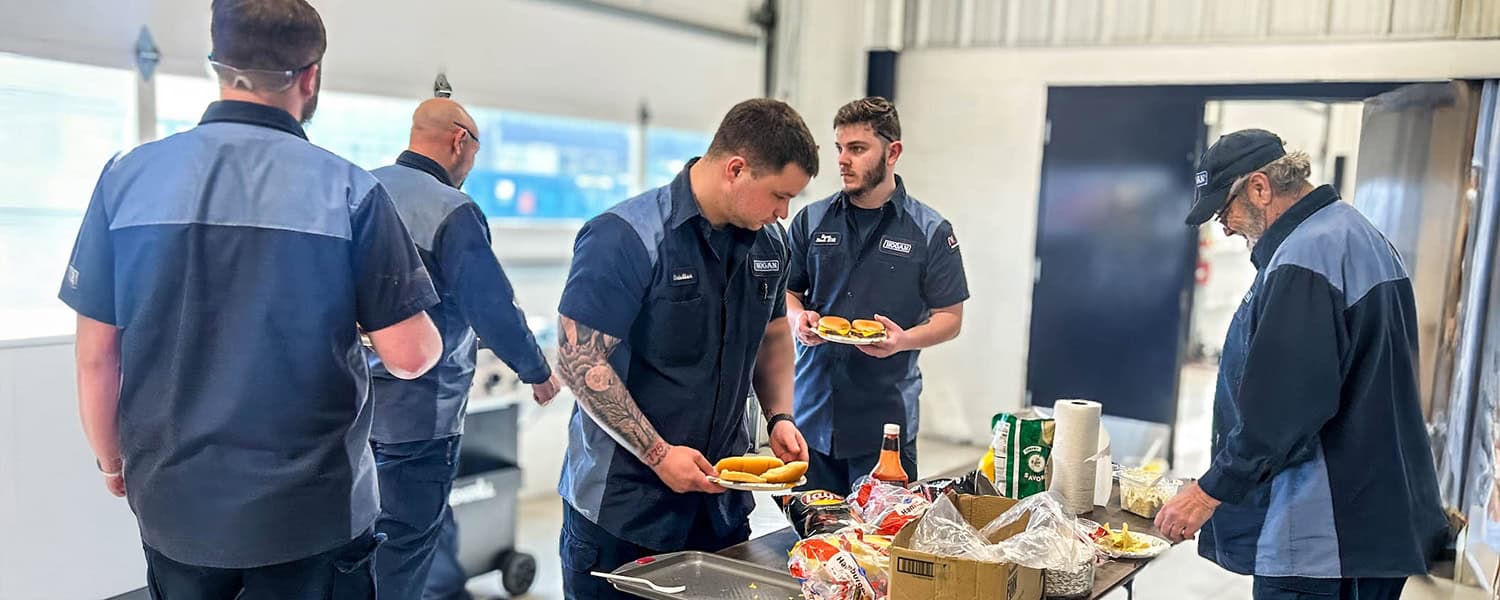 Hogan technicians enjoying a work lunch.